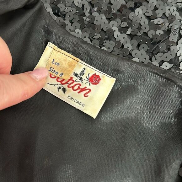 Caron Chicago Vintage Black Sequined Open Front Bolero Style Jacket Size 8 - Picture 6 of 10